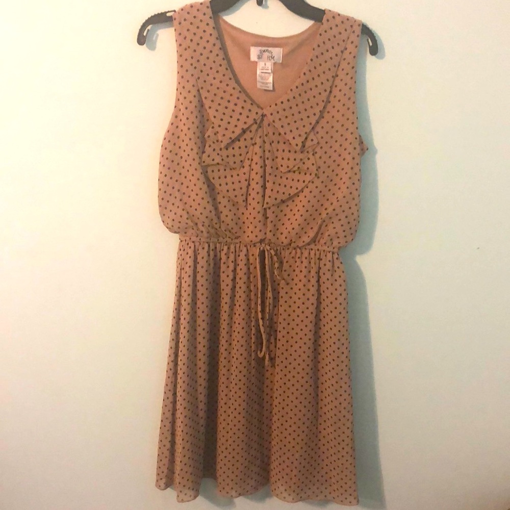 Brown and navy polka dot dress
